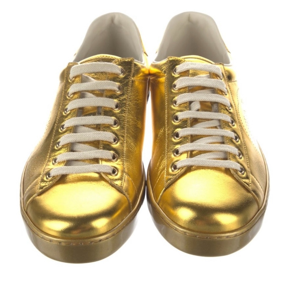 Authentic Rare Like New Gucci Metallic Gold Low-Top Leather Sneaker Size 9.5-10